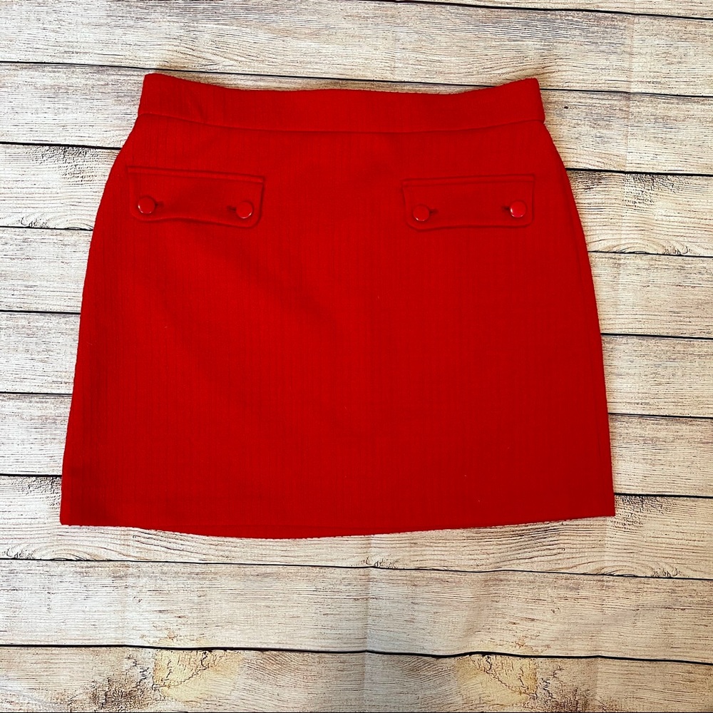 LOFT Pull On Red Tweed Skirt Sz L